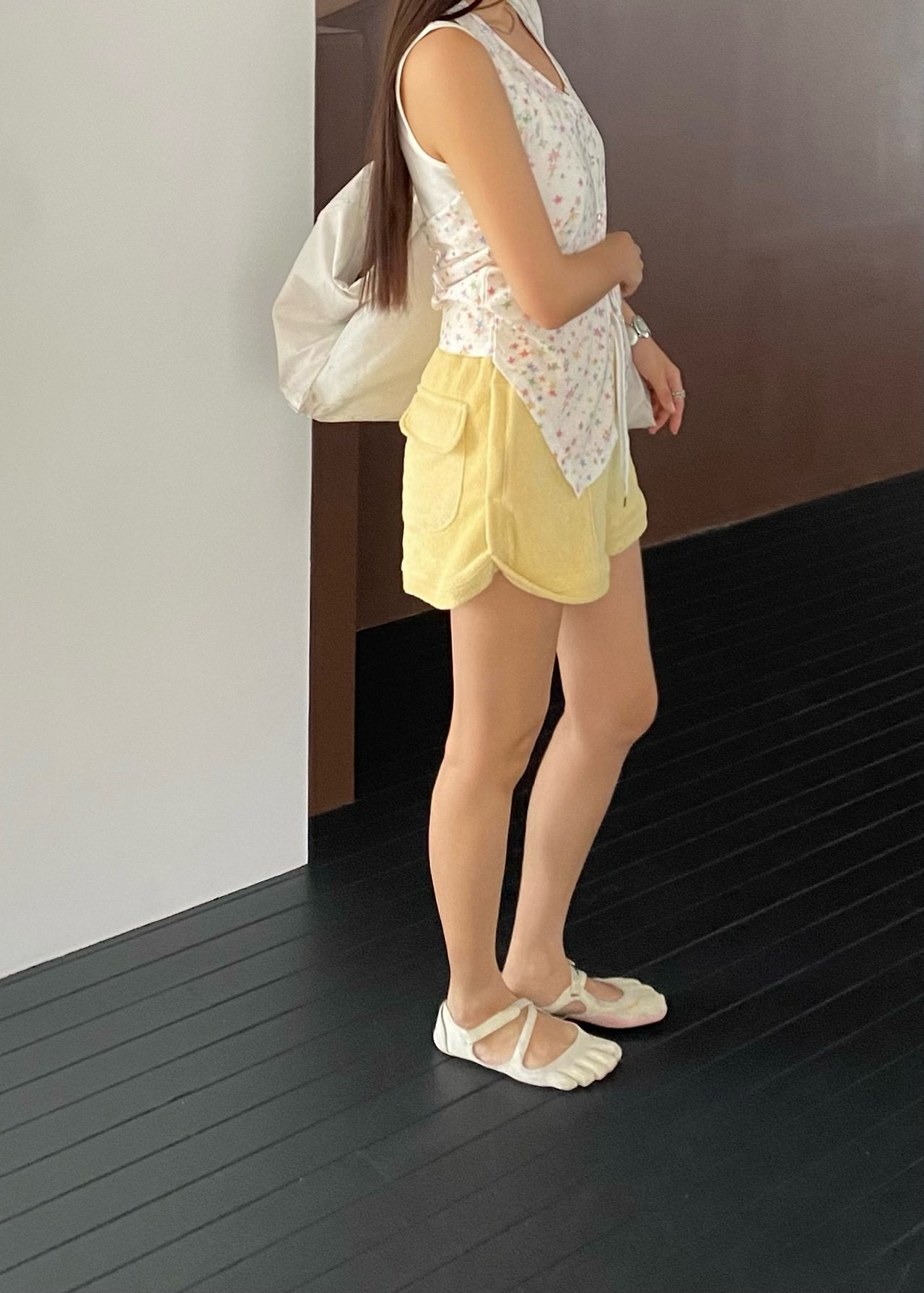 OUPPT Terry Jacquard Drawstring Shorts with Patch Pockets