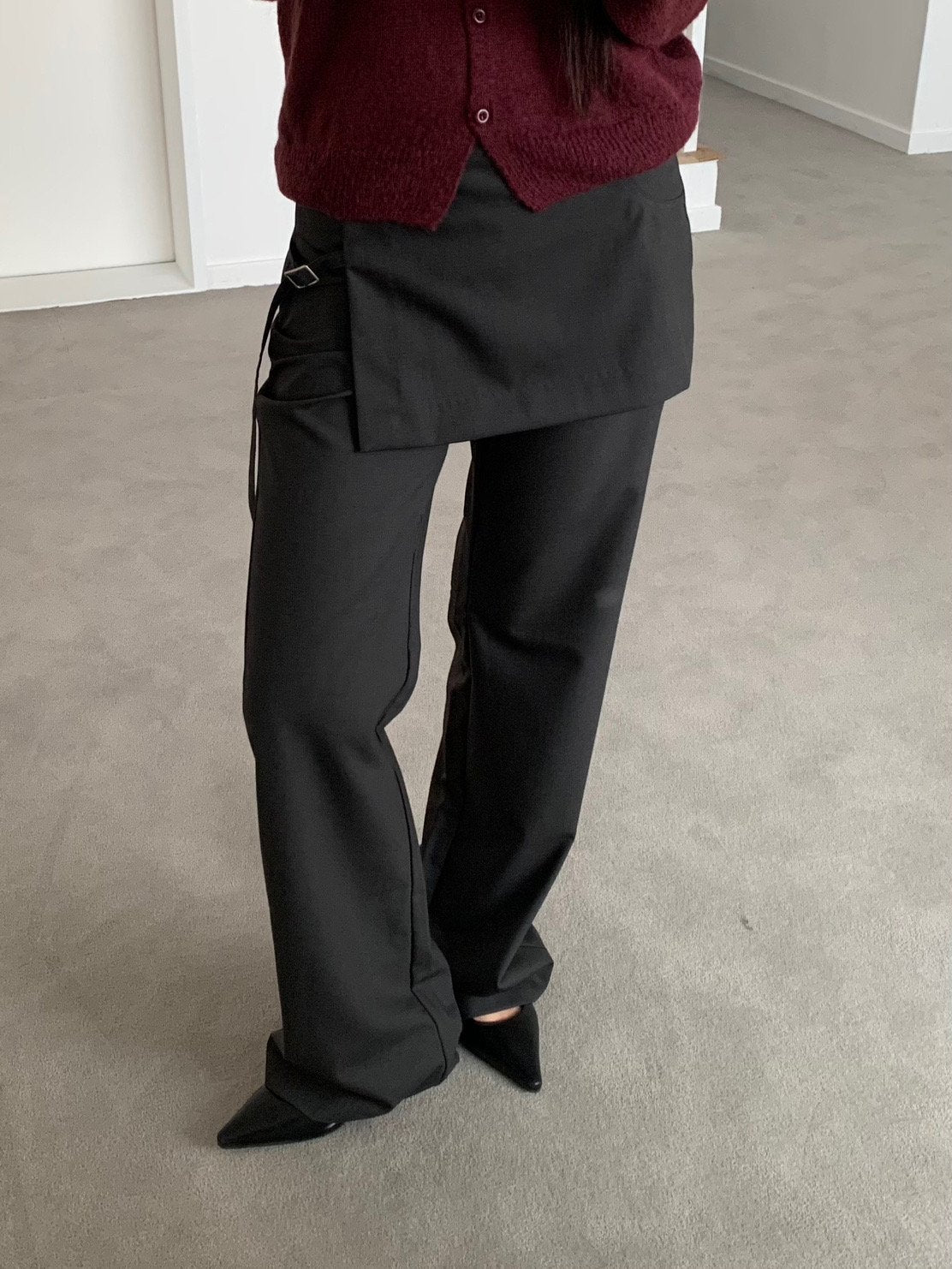 Wide Leg Slacks with Buckle