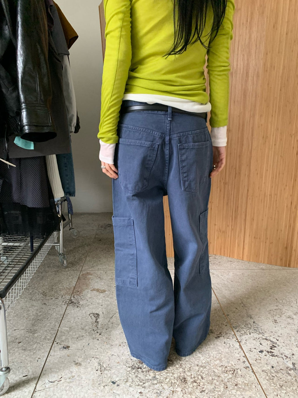 Vaara Cargo Pocket Curved Wide Pants — High Waist Button Zip Full Length