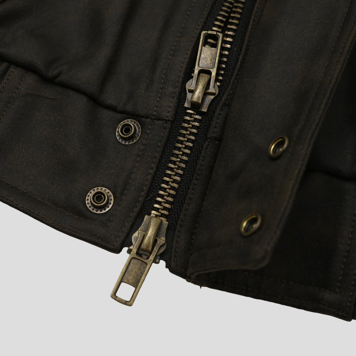 Khaki brown crackle Harrington jacket snap-button cuff