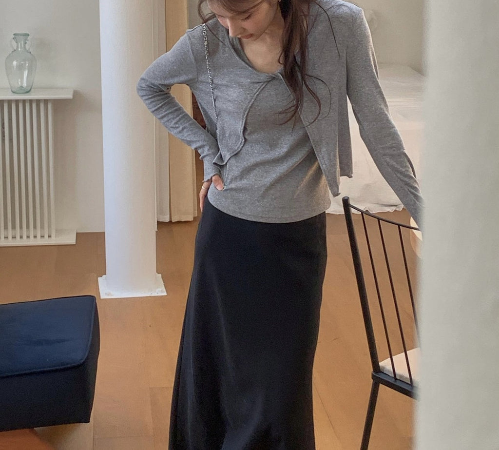 Frill Layered Detail Cropped Long Sleeve Top