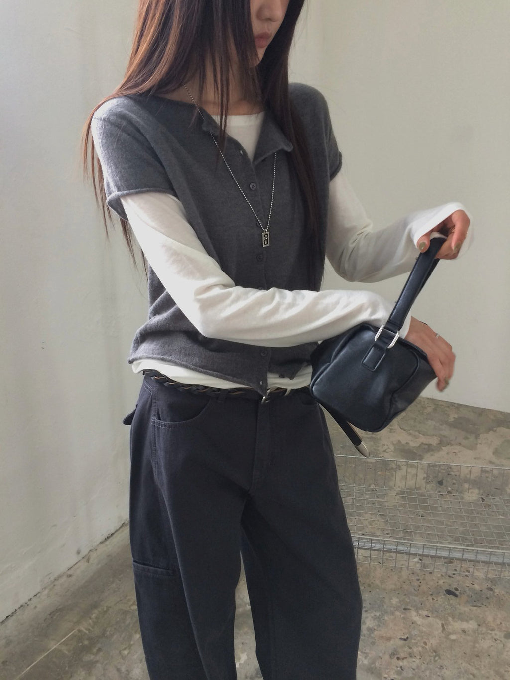 Front Button Cropped Cap Sleeve Knit Vest