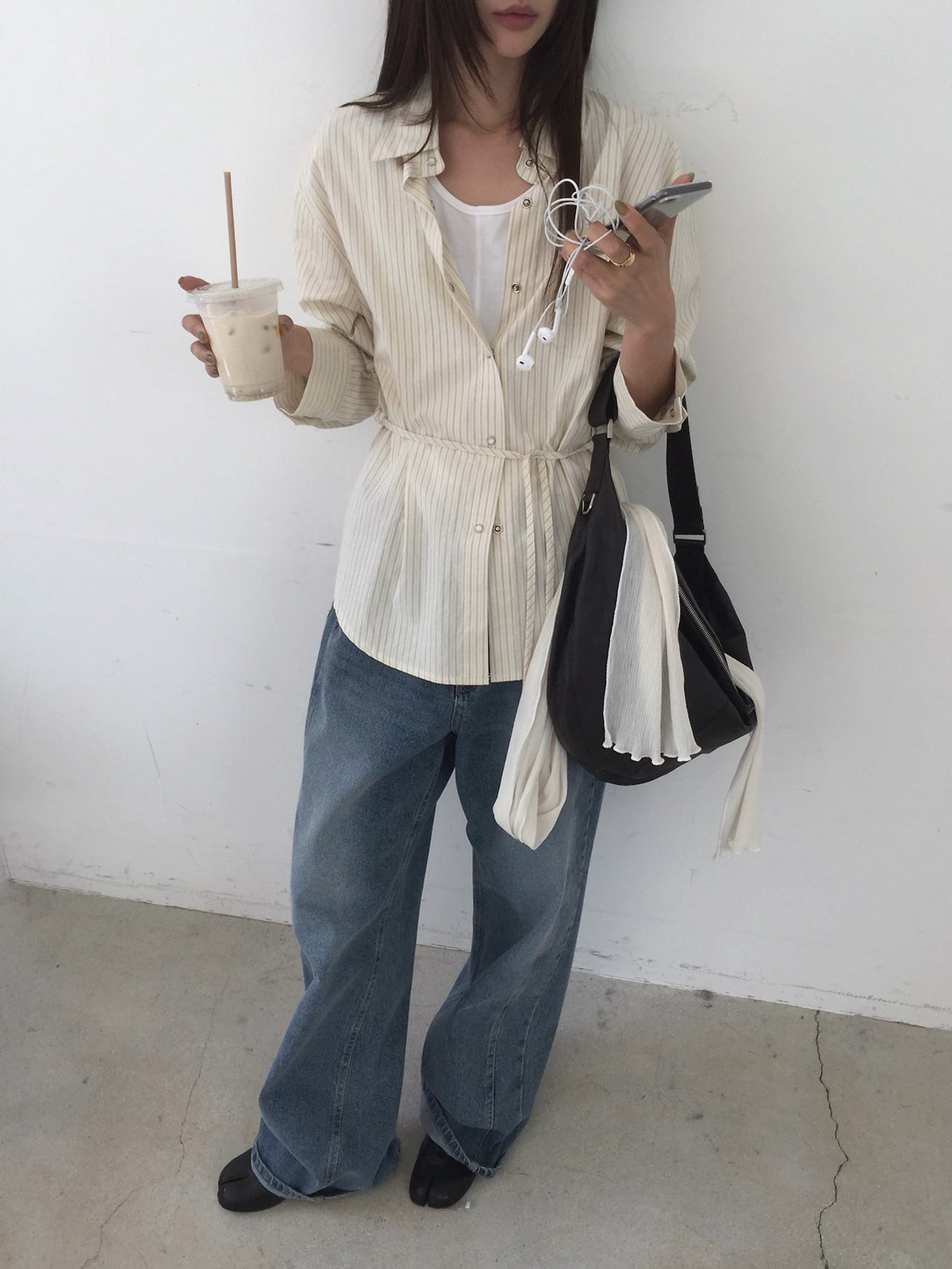 Striped Snap Button Shirt with Belt