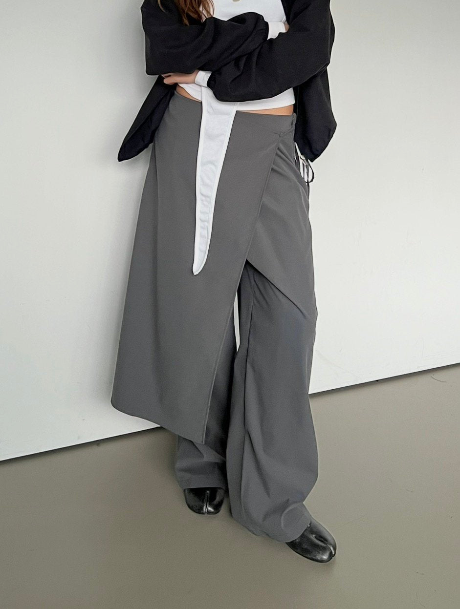 Wrap Overlay Wide Leg Pants with Side Tie