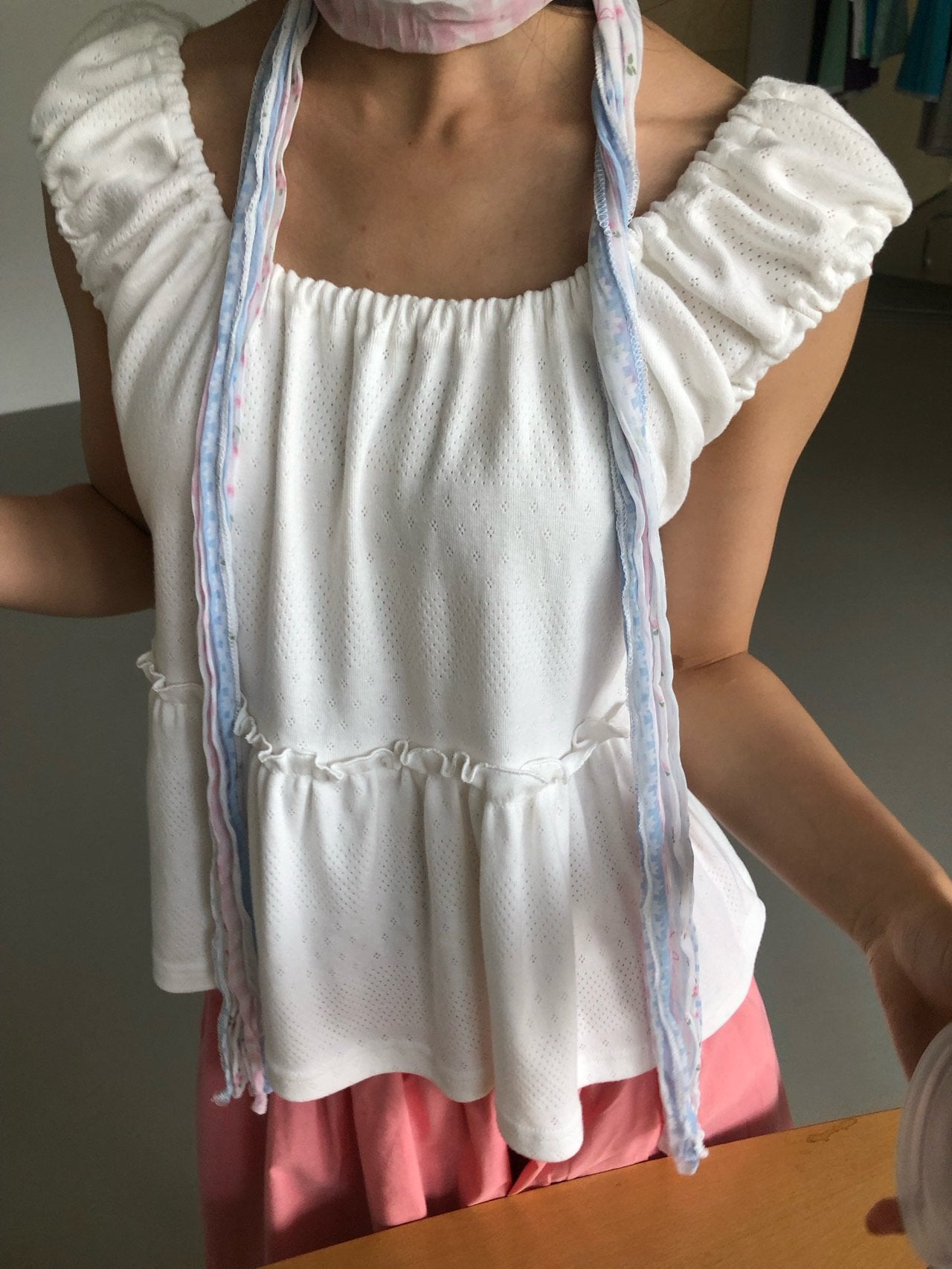 Nue Flash Gathered Sleeve Tiered Ruffle Top
