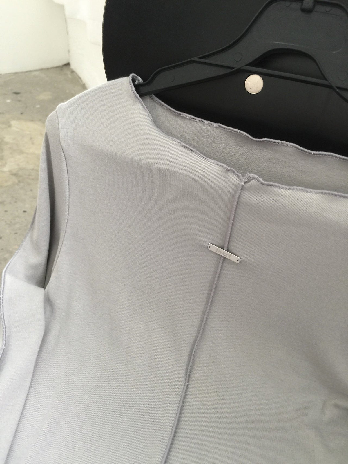 Frill Neck Seam Detail Fitted Long Sleeve Top