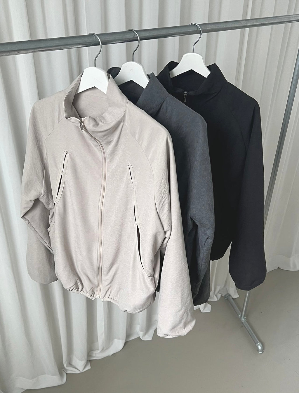 Stand Collar Full Zip Oversized Blouson Jacket