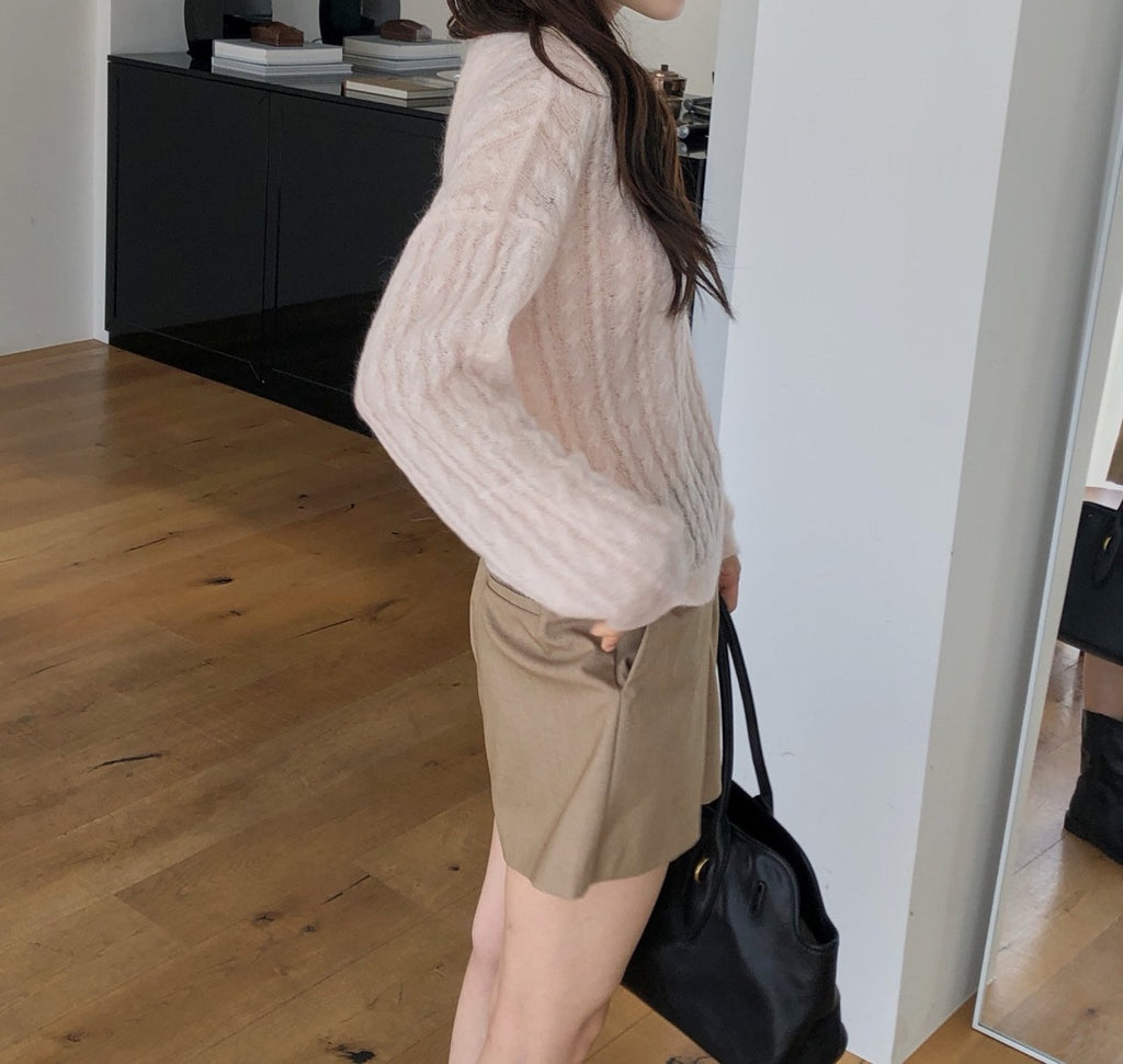 Wide Boat Neck Cable Knit Sweater