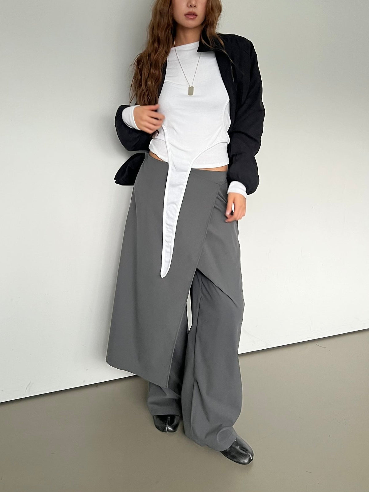 Wrap Overlay Wide Leg Pants with Side Tie