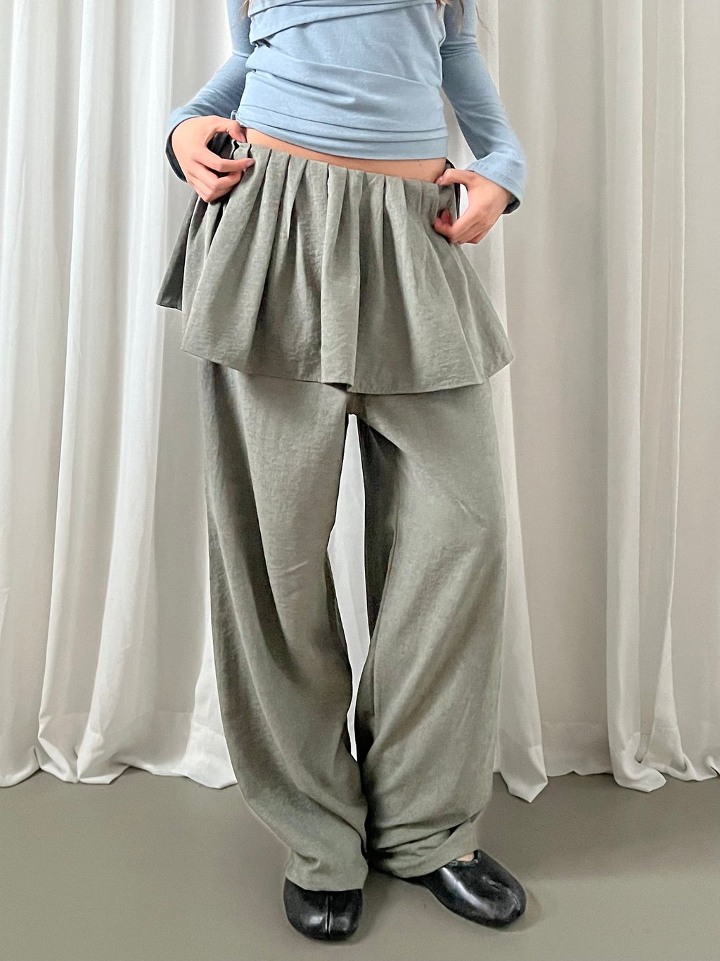Pleated Skirt Overlay Wide Leg Pants