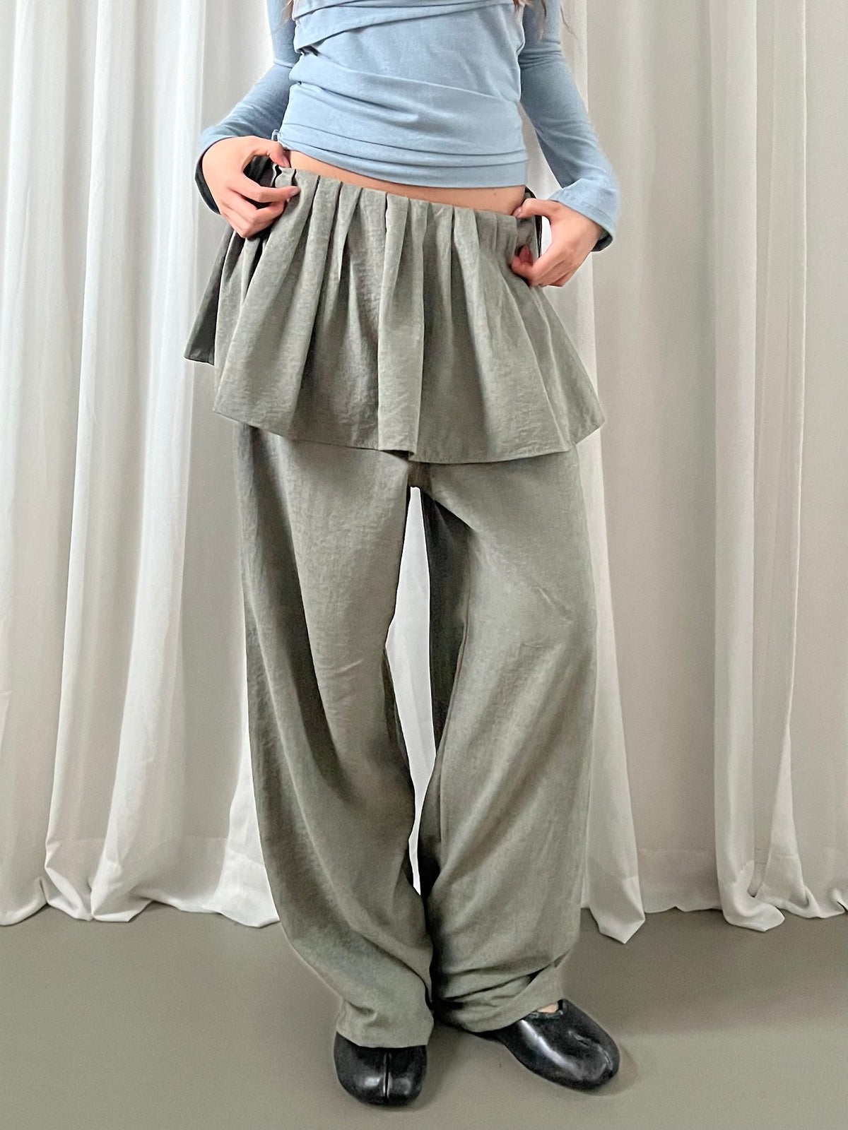 Pleated Skirt Overlay Wide Leg Pants