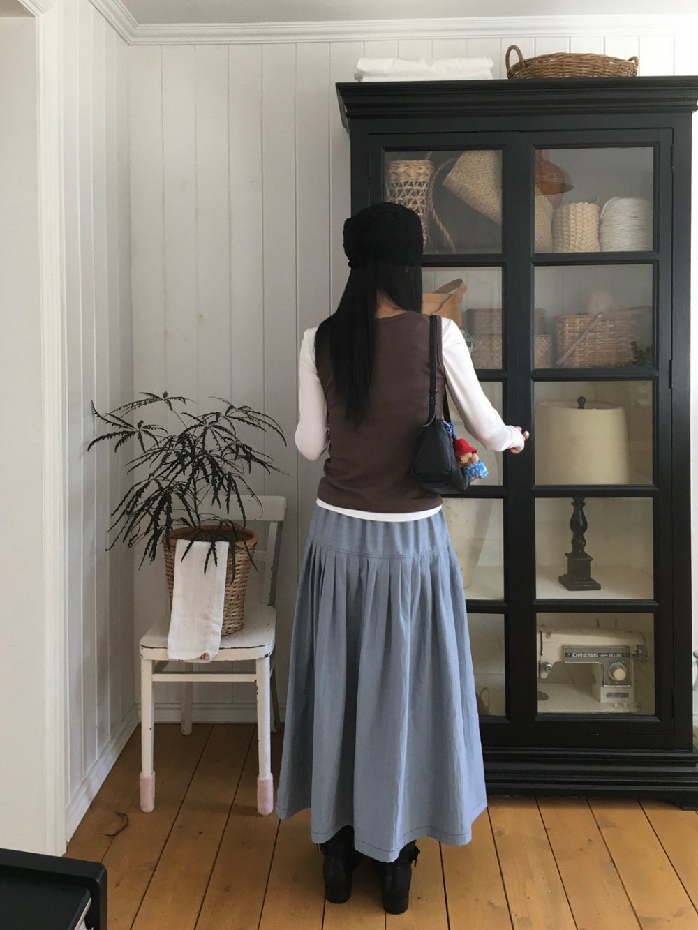 Pleated Midi Skirt with Drawstring Elastic Waist