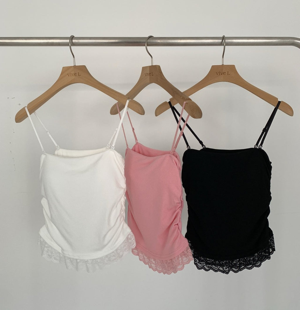 Vive L ribbed lace hem camisole top back view styled