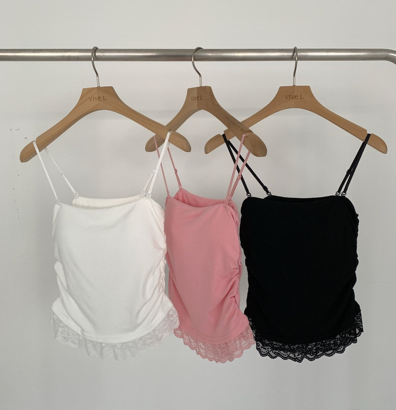 Vive L ribbed lace hem camisole top back view styled