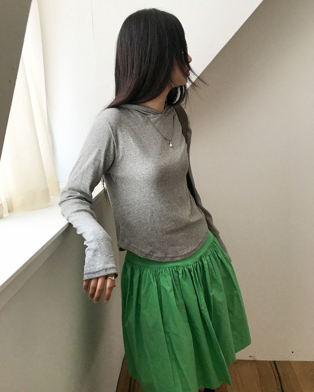 Draped Hood Long Sleeve Cropped Top