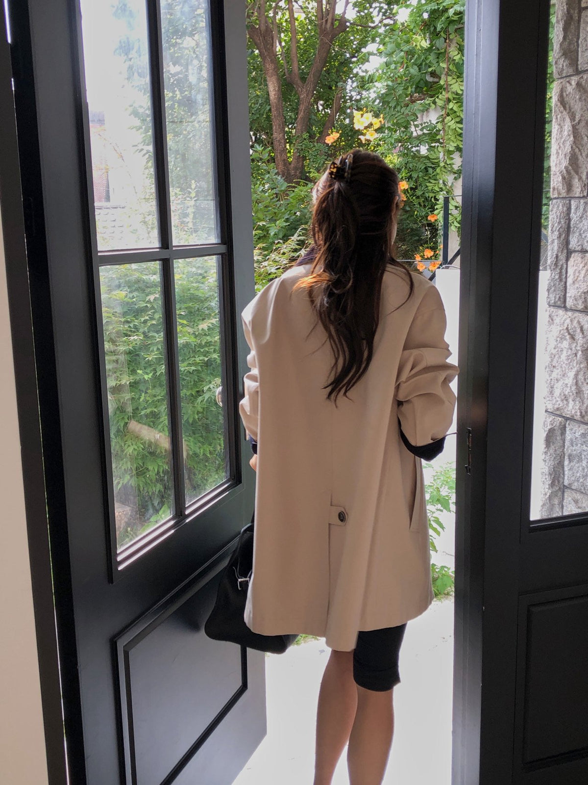 Oversized Contrast Collar Corduroy Trim Long Coat
