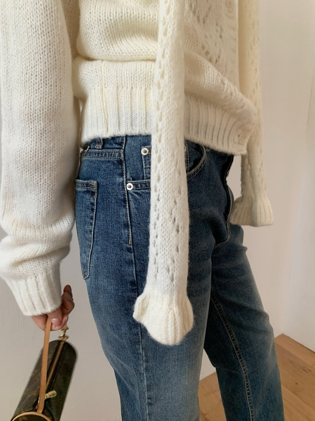 Ivory cardigan and scarf set