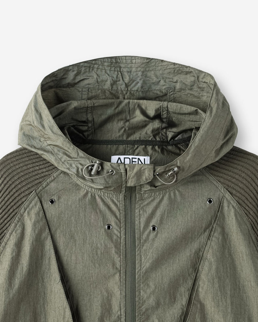 Hooded Windbreaker Jacket with Ribbed Knit Sleeves