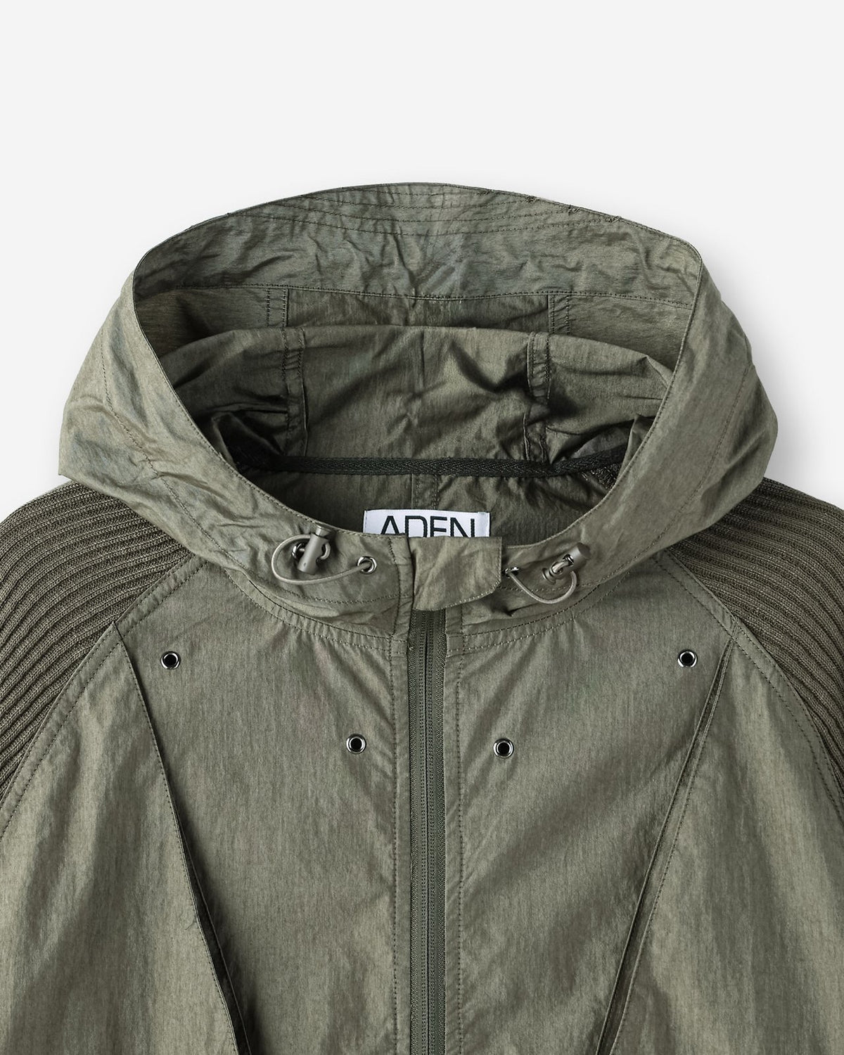 Hooded Windbreaker Jacket with Ribbed Knit Sleeves