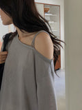 Off Shoulder Strap Detail Long Sleeve Top