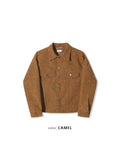 Camel leather-look trucker jacket button cuff detail