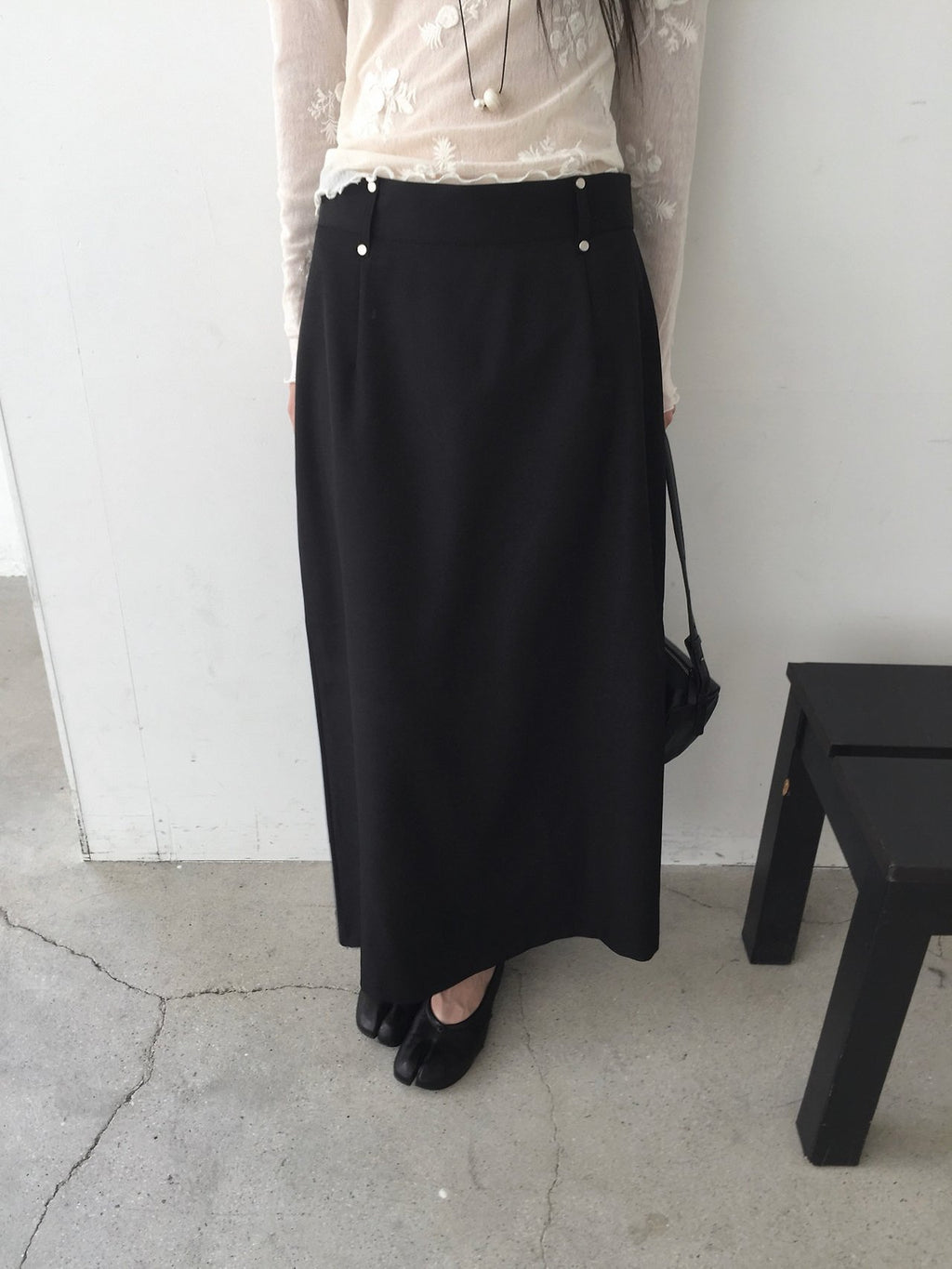 Stud Detail High Waist Maxi Skirt