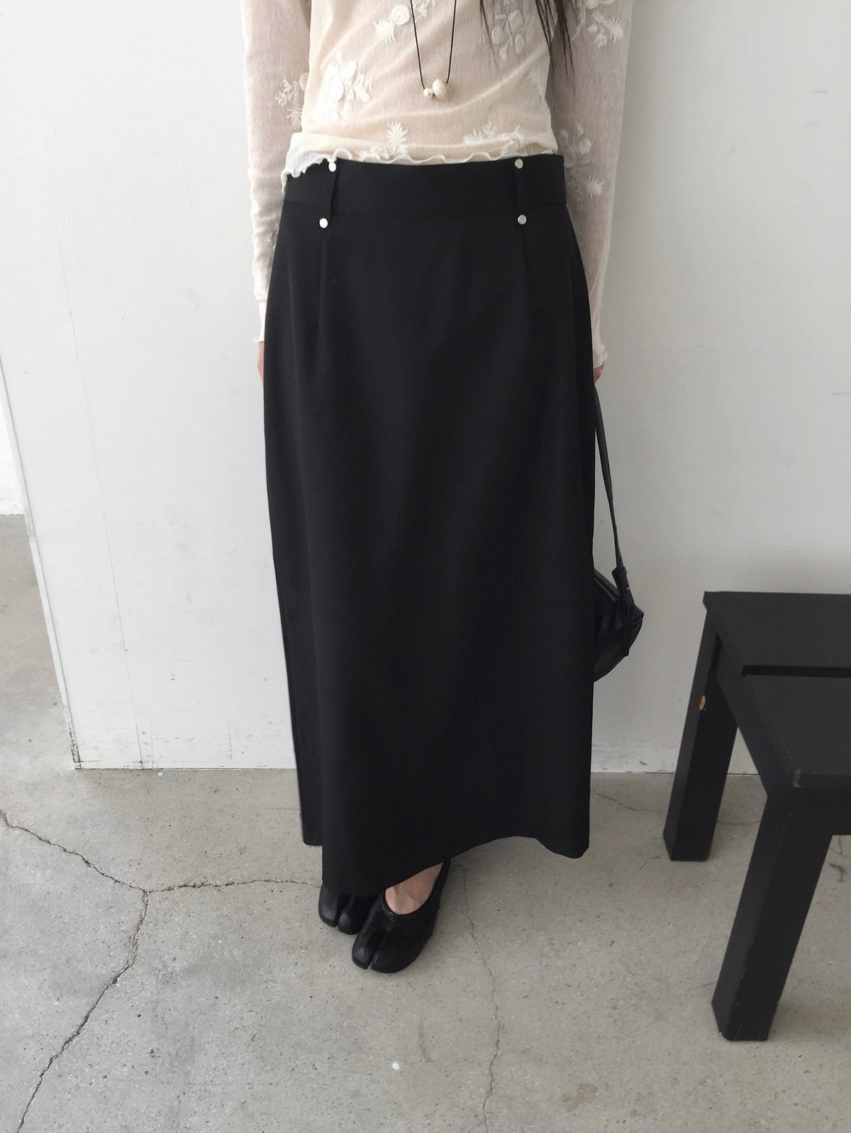 Stud Detail High Waist Maxi Skirt