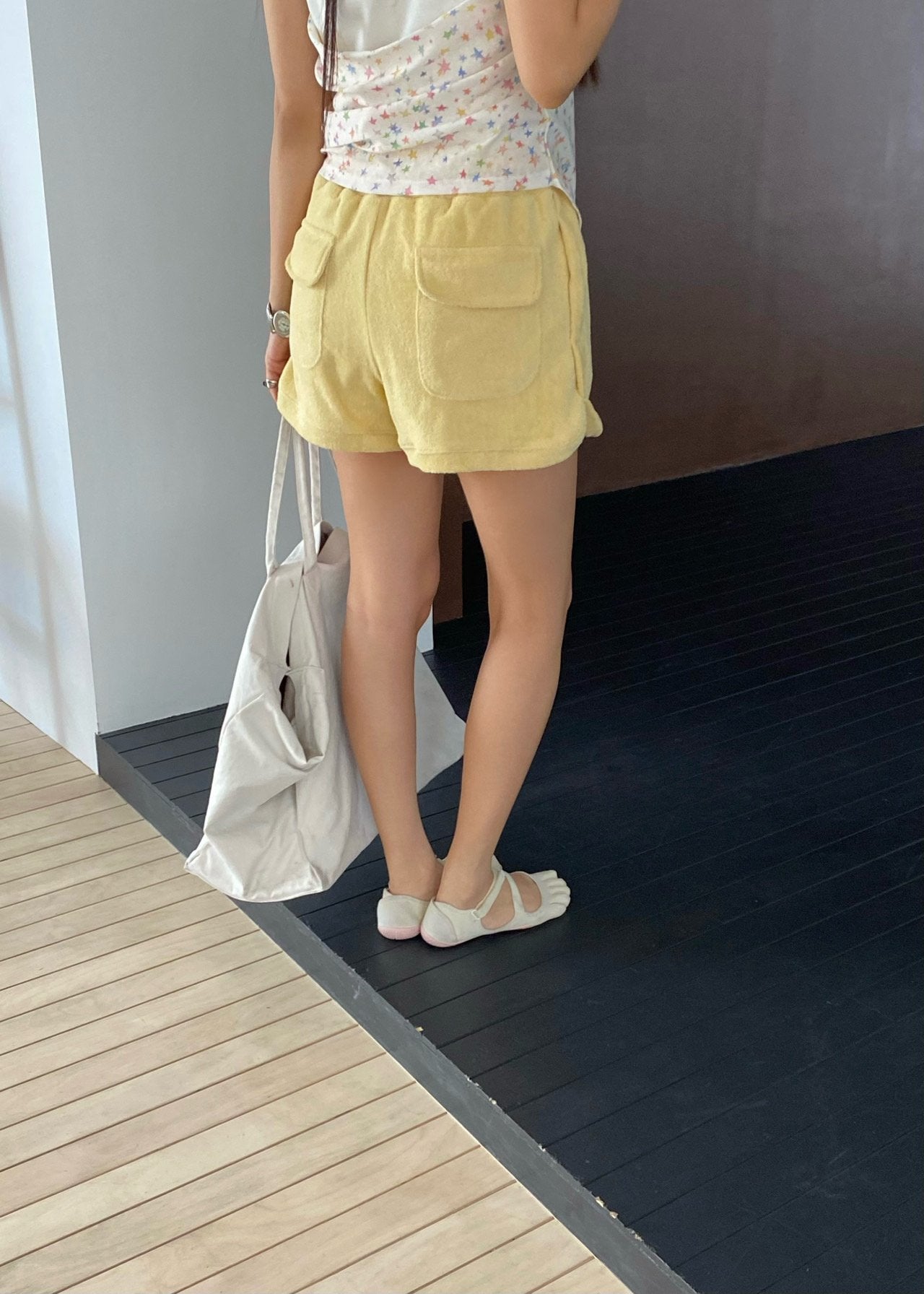 OUPPT Terry Jacquard Drawstring Shorts with Patch Pockets