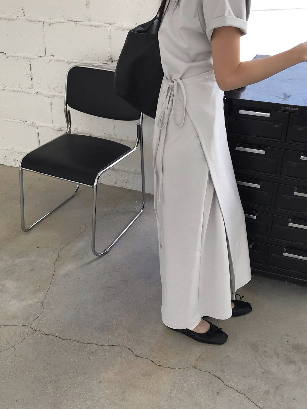 Jeiin Crew Neck Short Sleeve Wrap Panel Midi Dress