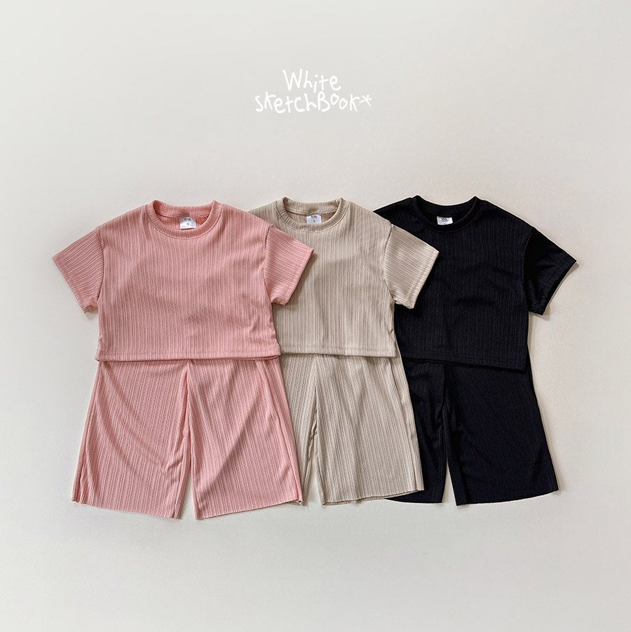 (2pack) Whitsketchbook Pleated Texture Crew Neck Top & Wide-Leg Pants Set — Kids