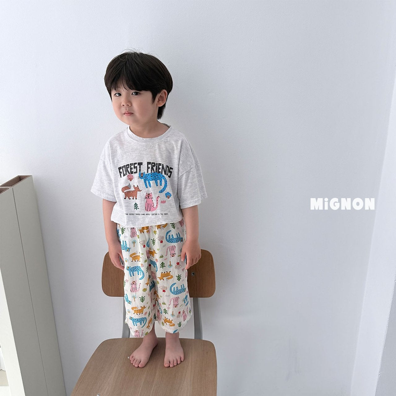Mignon Animal Graphic Tee & Printed Wide Pants Set — Kids