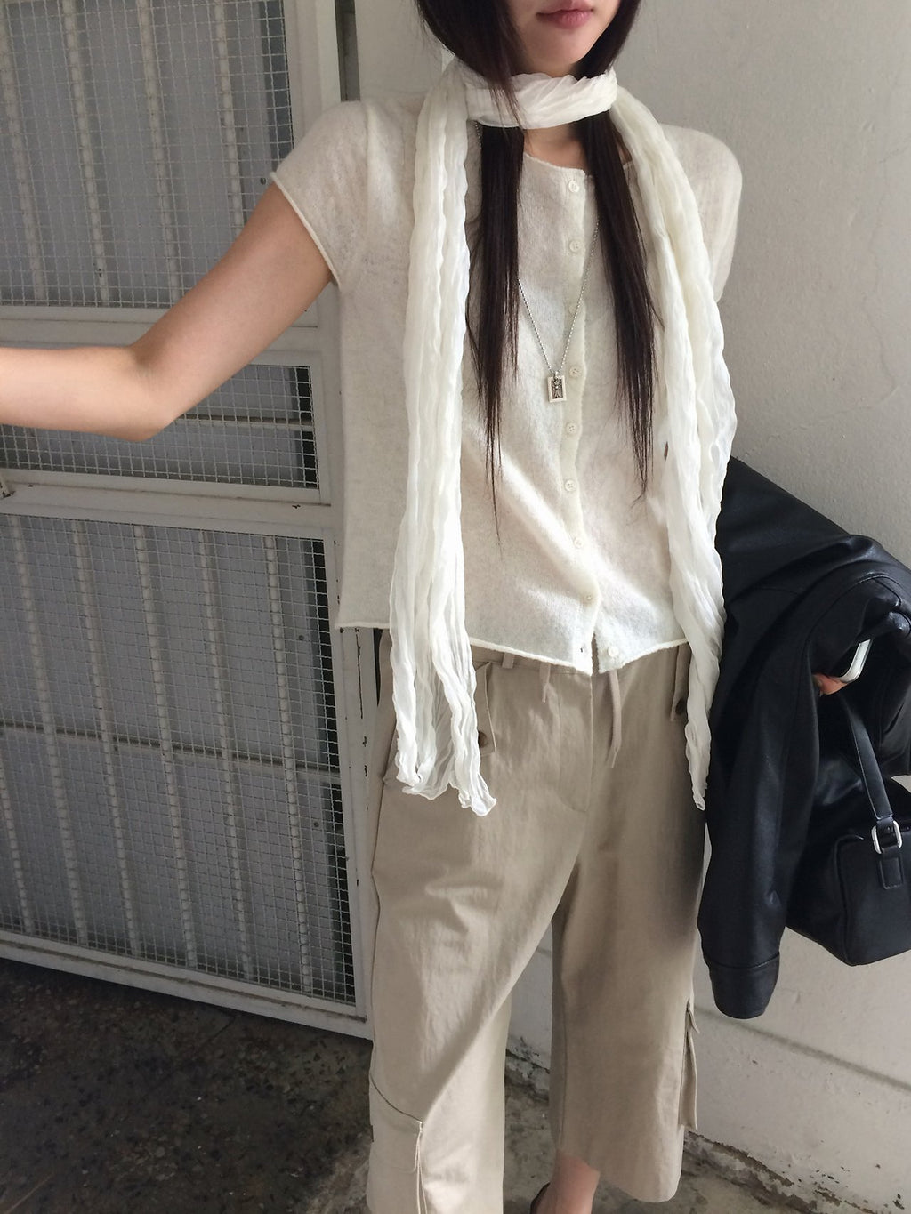 Front Button Cropped Cap Sleeve Knit Vest