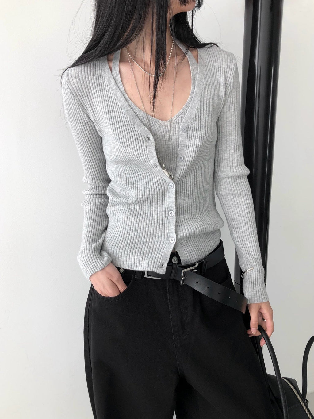 Ribbed Knit Cardigan and Tank Top Set