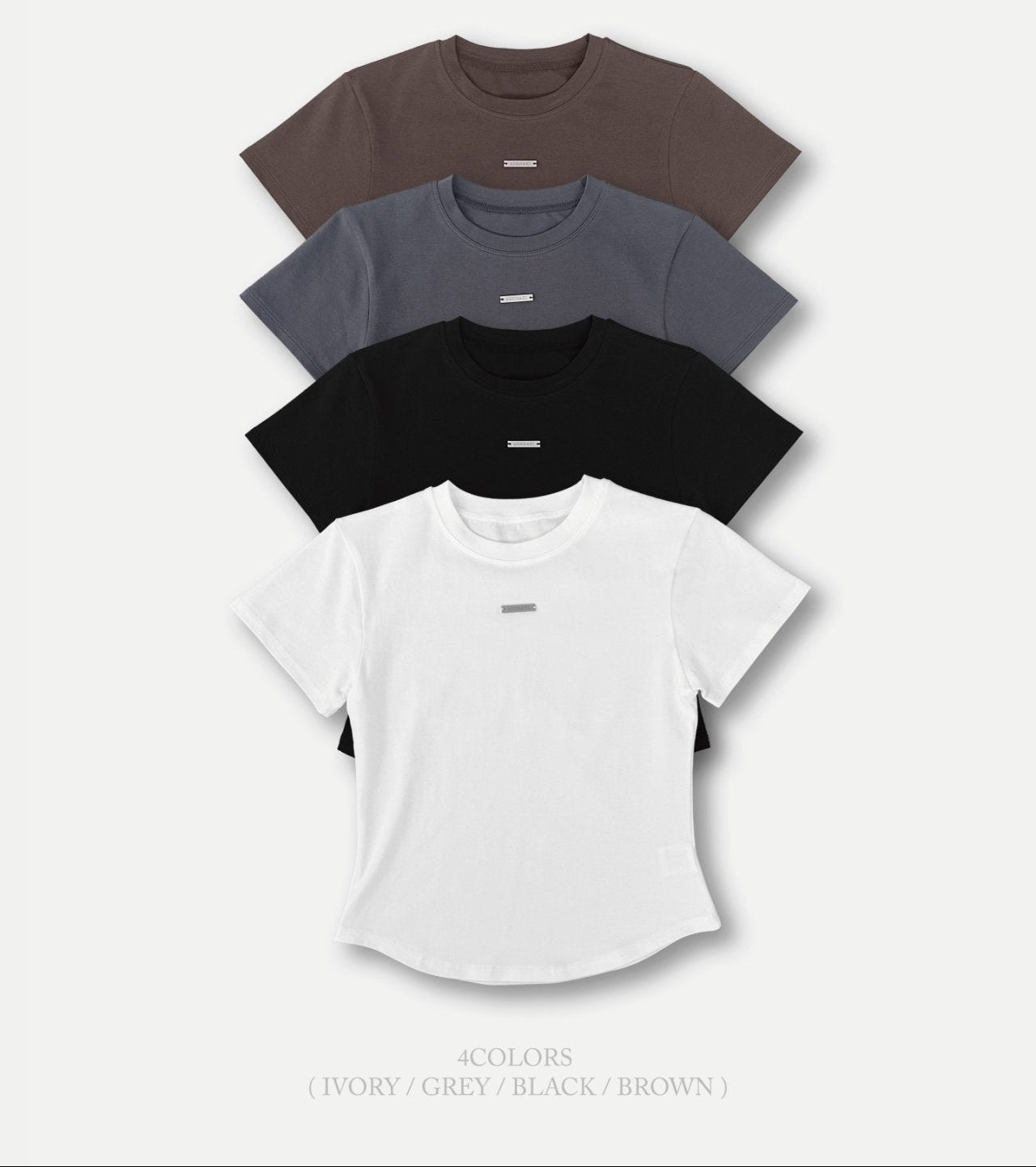 (2Pack) ASKHAKI Metal Plate Logo Slim Cropped Tee
