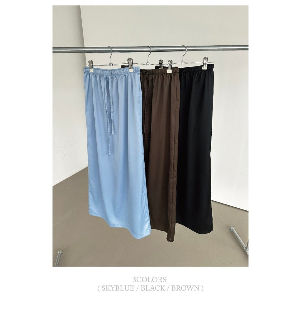 ASKHAKI Contrast Piping Drawstring Wide Leg Long Skirt