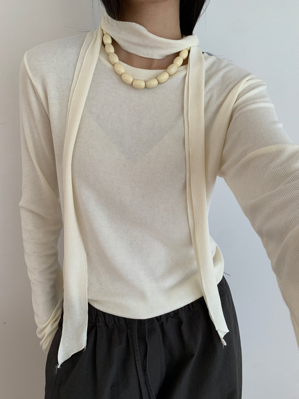 Charcoal ribbed top and matching scarf set