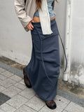 Drawstring Waist Maxi Cargo Pocket Apron Skirt