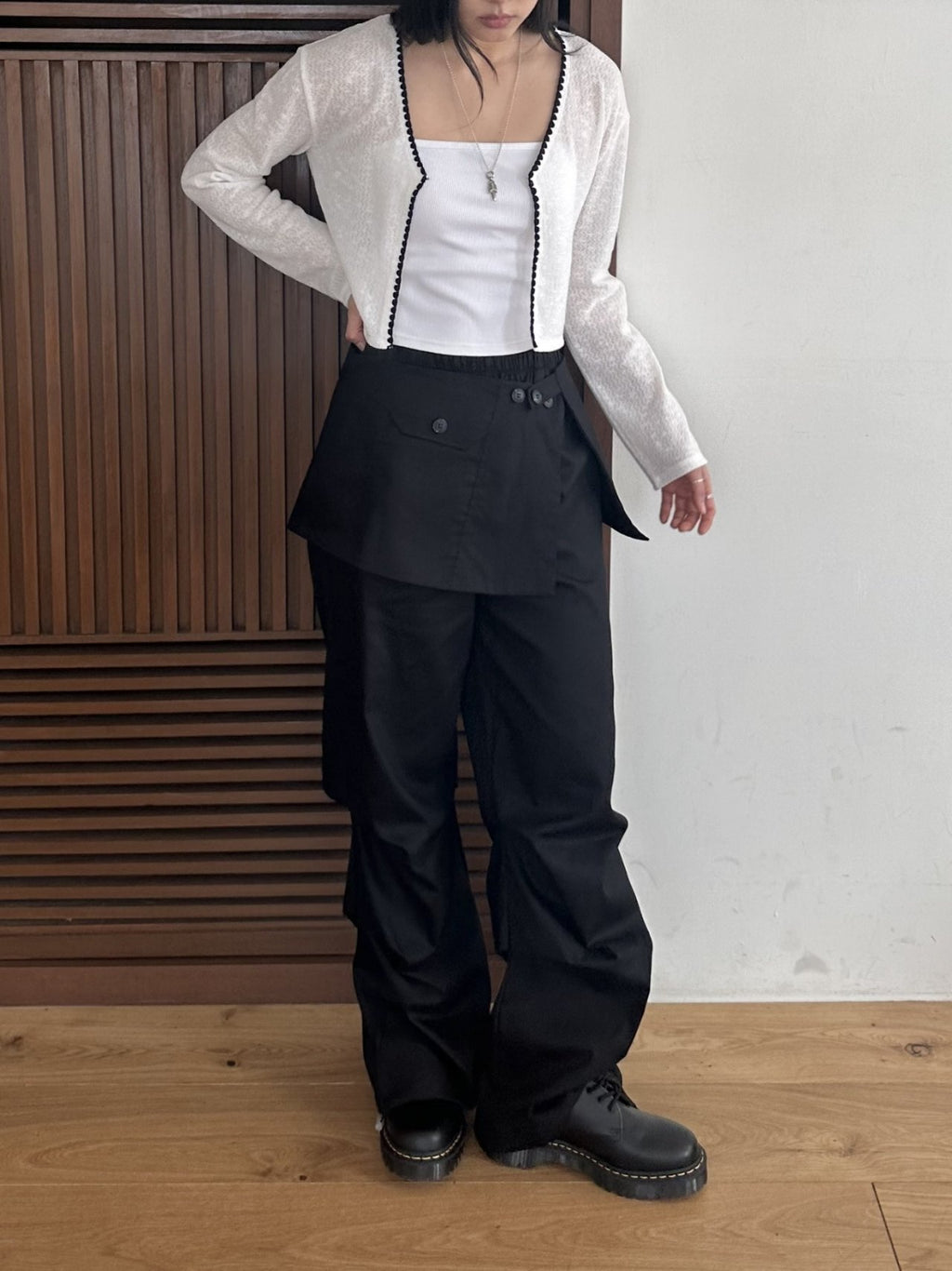 ASKHAKI Skirt-Overlay Wide Flare Trousers Set