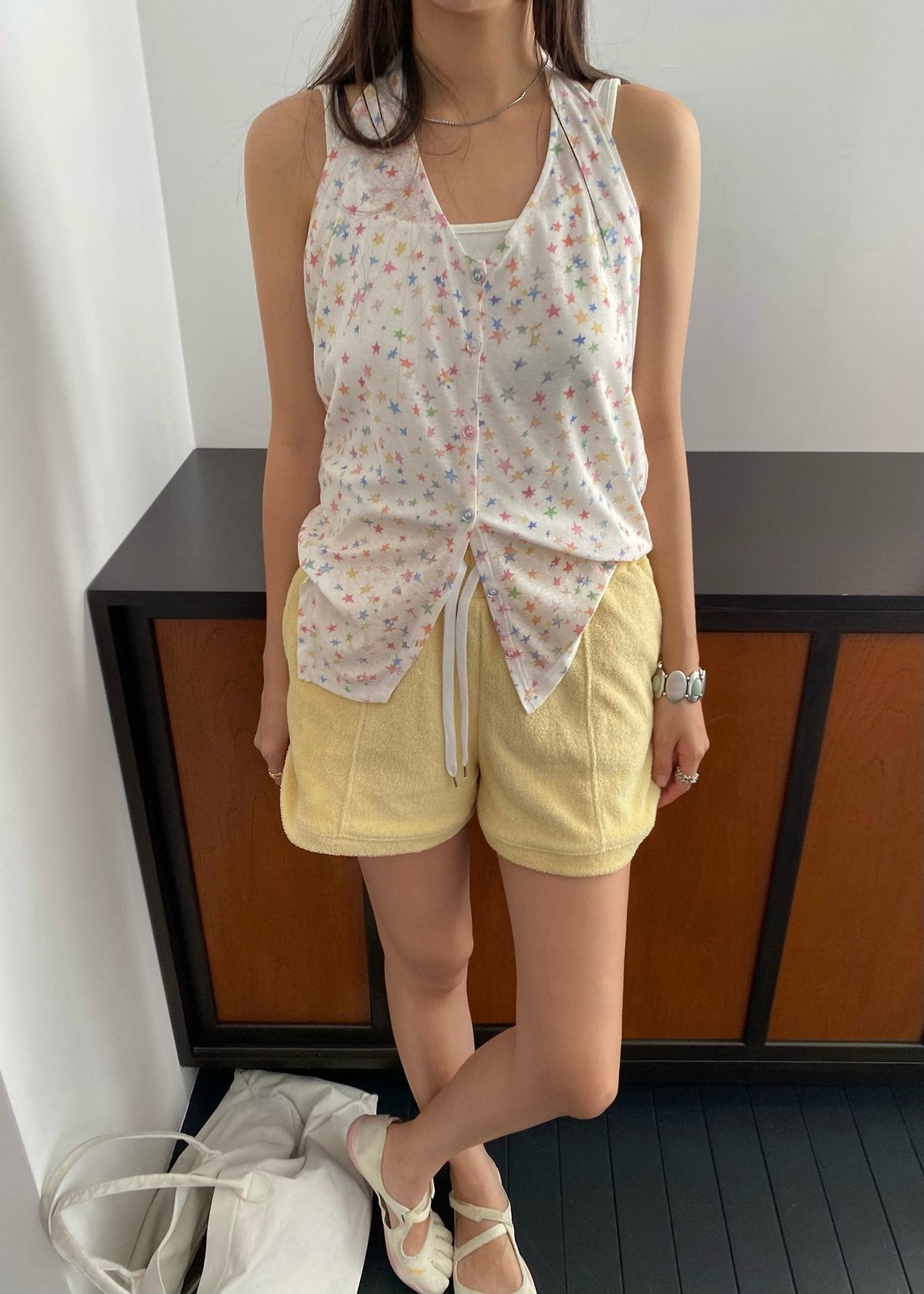 OUPPT Terry Jacquard Drawstring Shorts with Patch Pockets
