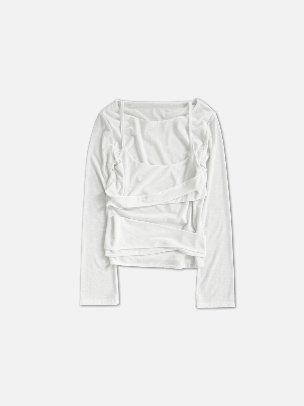 Layered Look Long Sleeve Top with Ruched Strap Detail