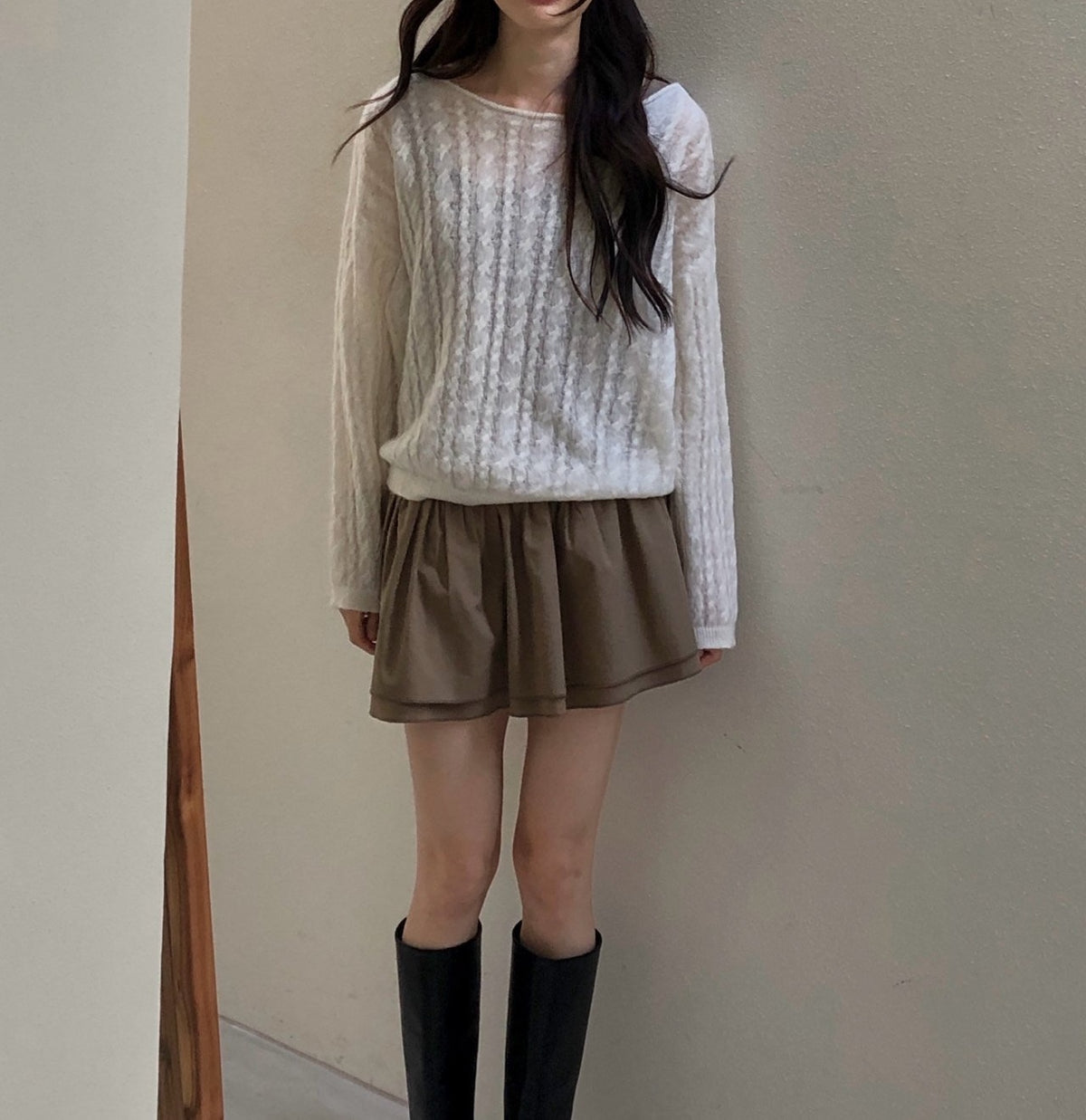 Wide Boat Neck Cable Knit Sweater
