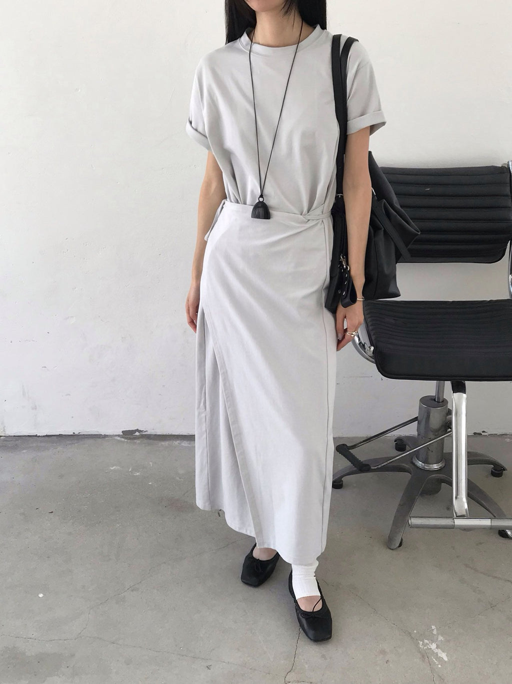Jeiin Crew Neck Short Sleeve Wrap Panel Midi Dress