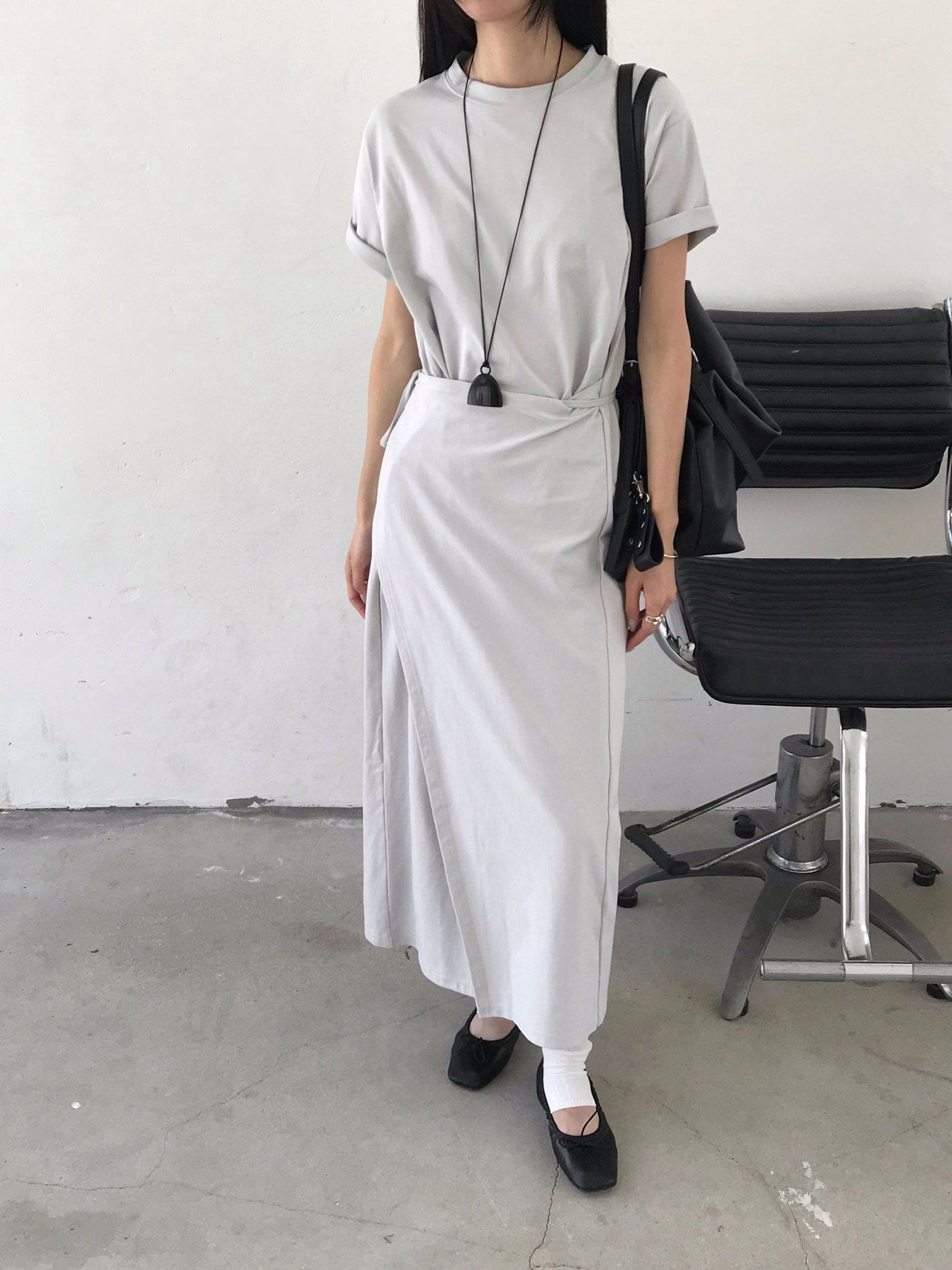 Jeiin Crew Neck Short Sleeve Wrap Panel Midi Dress