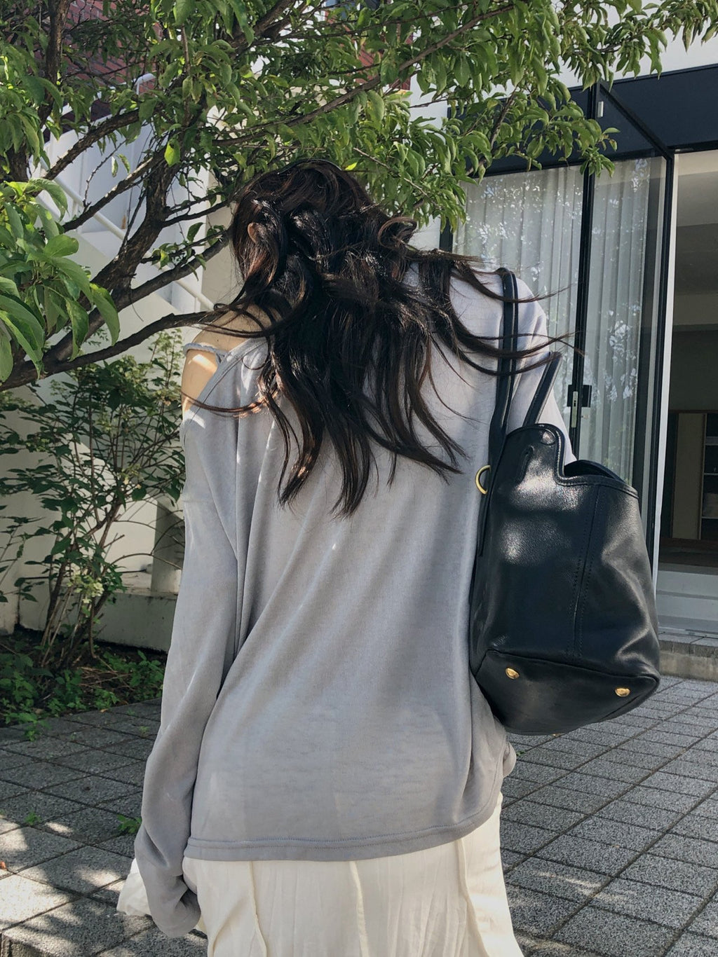 Off Shoulder Strap Detail Long Sleeve Top