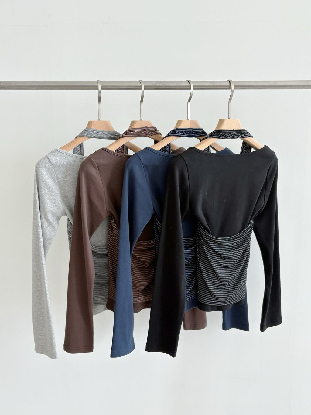 Melange gray long-sleeve top with a striped tank layer