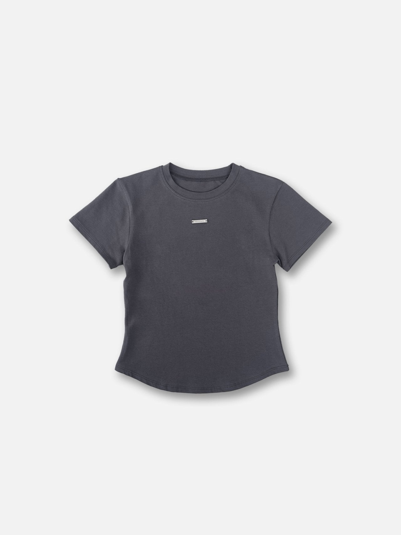 (2Pack) ASKHAKI Metal Plate Logo Slim Cropped Tee