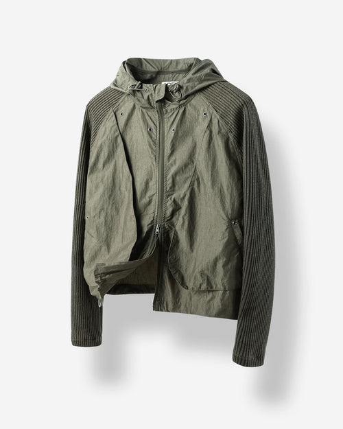 Hooded Windbreaker Jacket with Ribbed Knit Sleeves