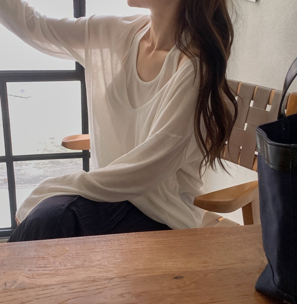 V-Neck Layered Look Long Sleeve Knit Top