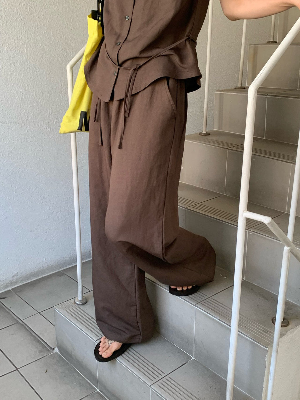 VAARA Linen Wide Leg Trousers with Elasticated Waist