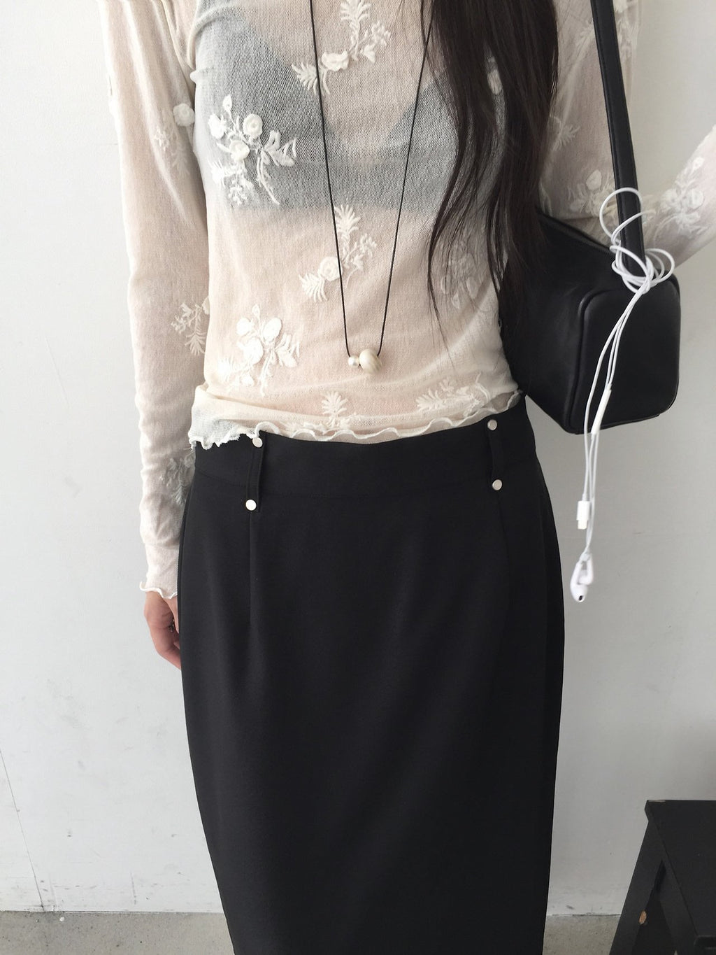 Stud Detail High Waist Maxi Skirt